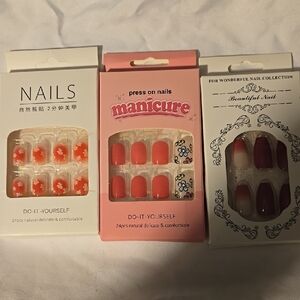 DIY Press-On Nails Set - Red, Pink, White